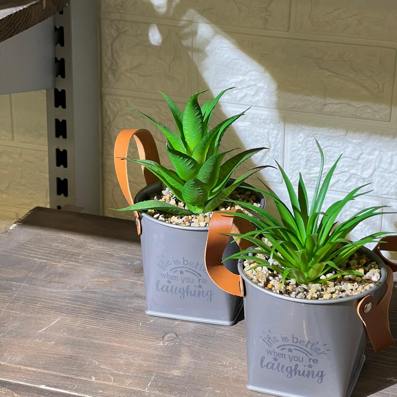Metal Pot Look Artificial Succulent
