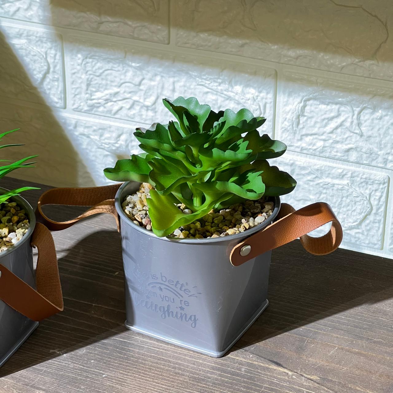 Metal Pot Look Artificial Succulent