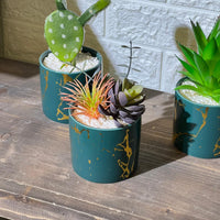 Blue Gold Marble Look Pot Artificial Plant