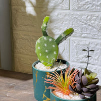 Blue Gold Marble Look Pot Artificial Plant