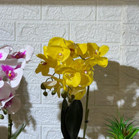 Round Chrome Pot Orchid Artificial Plant