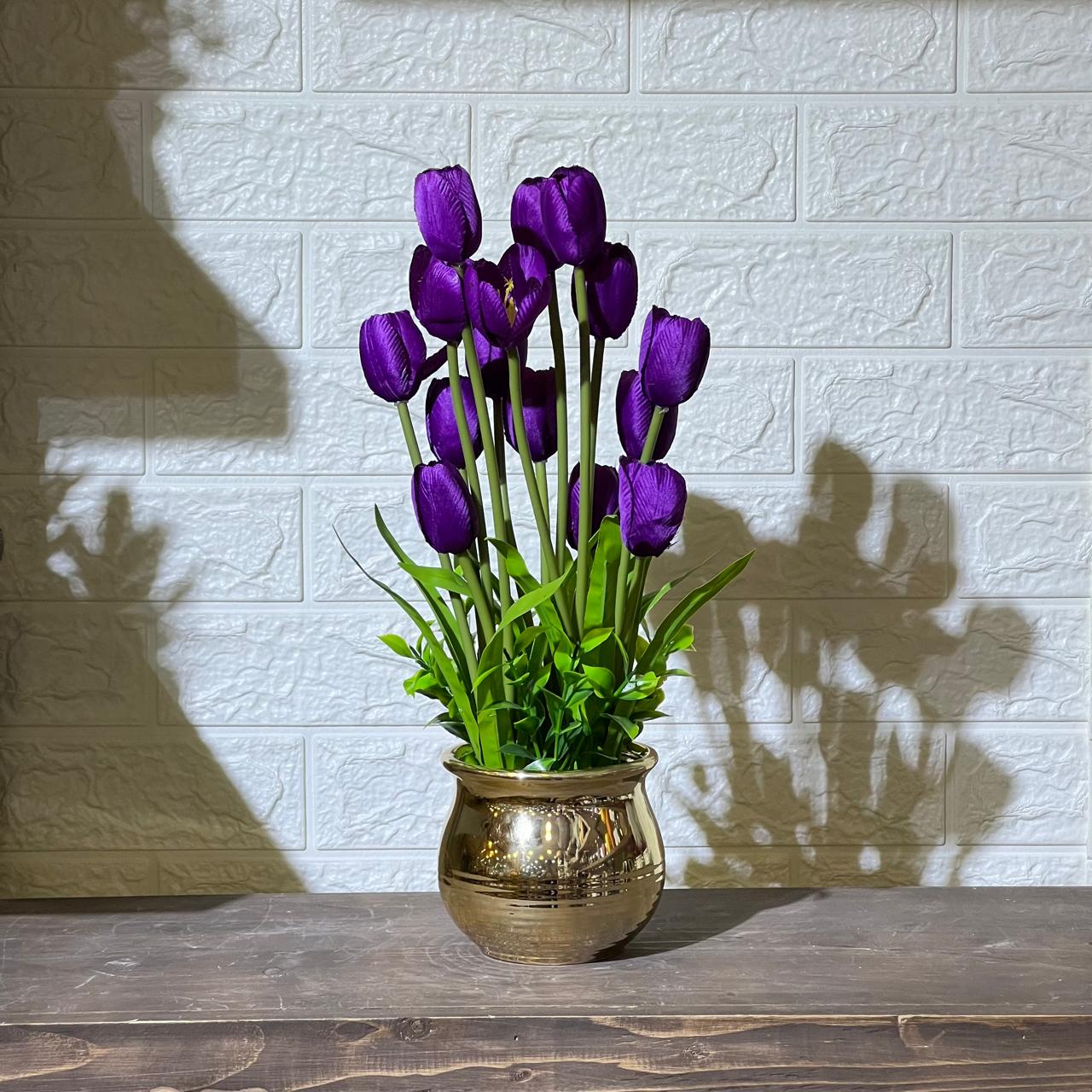 Gold Chrome Pot Artificial Rose