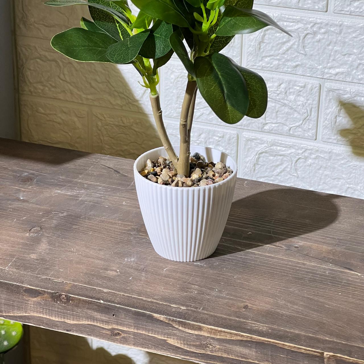 Striped White Pot Artificial Plant