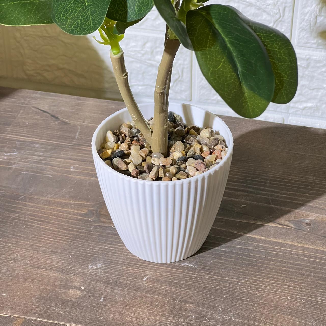Striped White Pot Artificial Plant