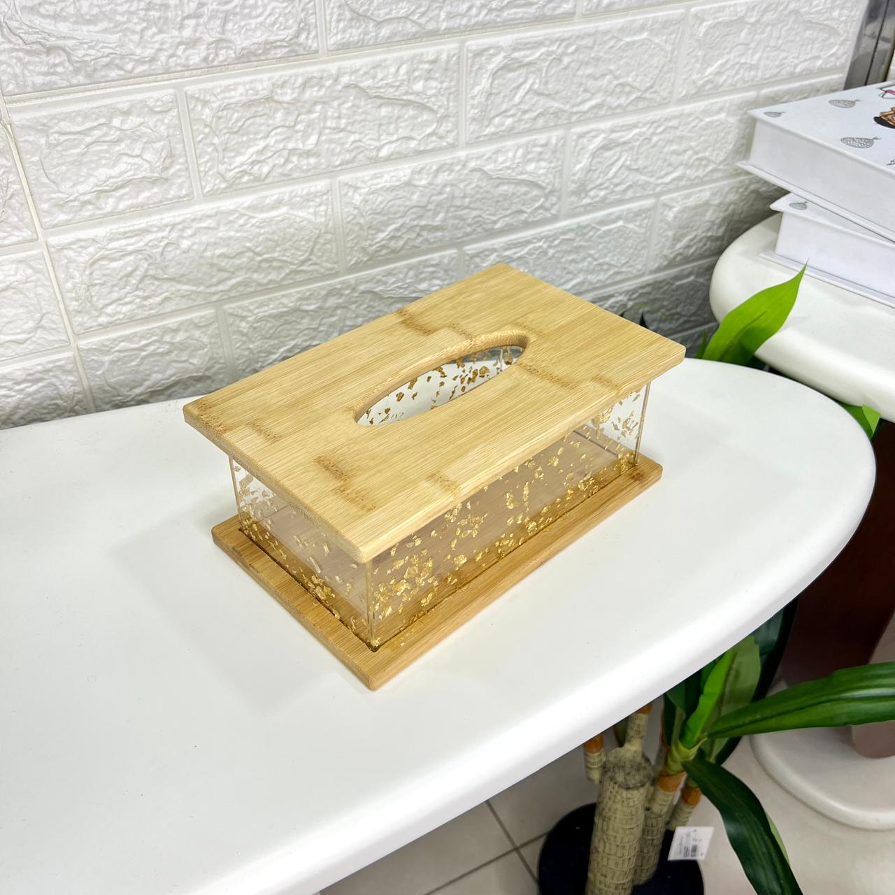 Double Wooden Clear Tissue Box