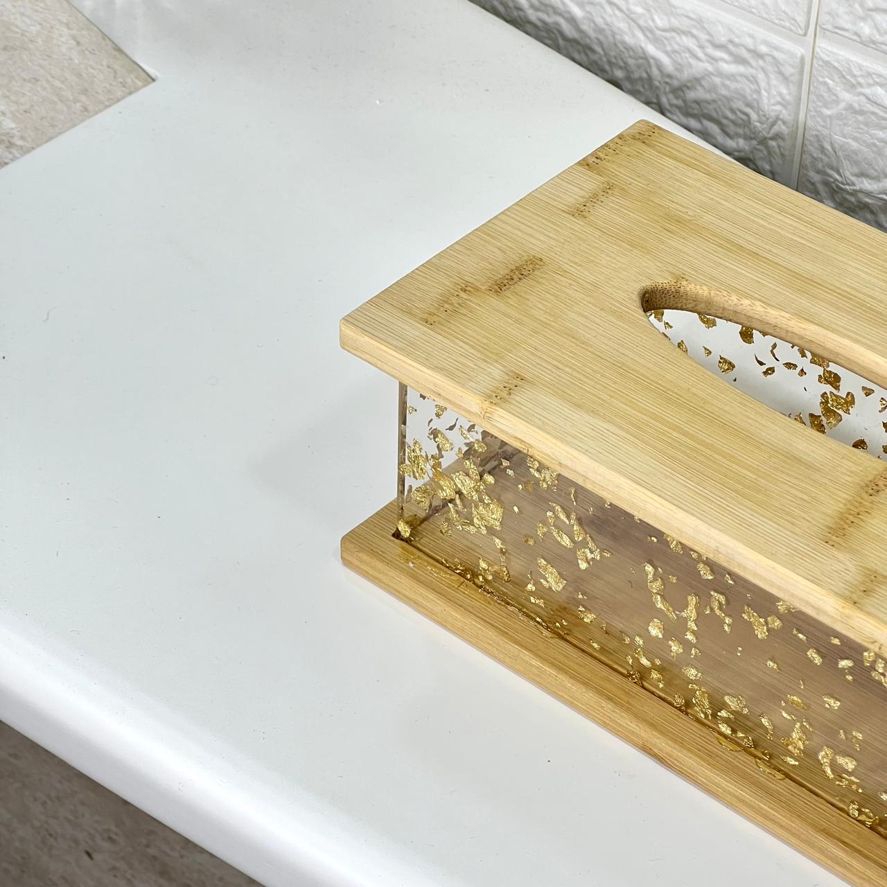 Double Wooden Clear Tissue Box
