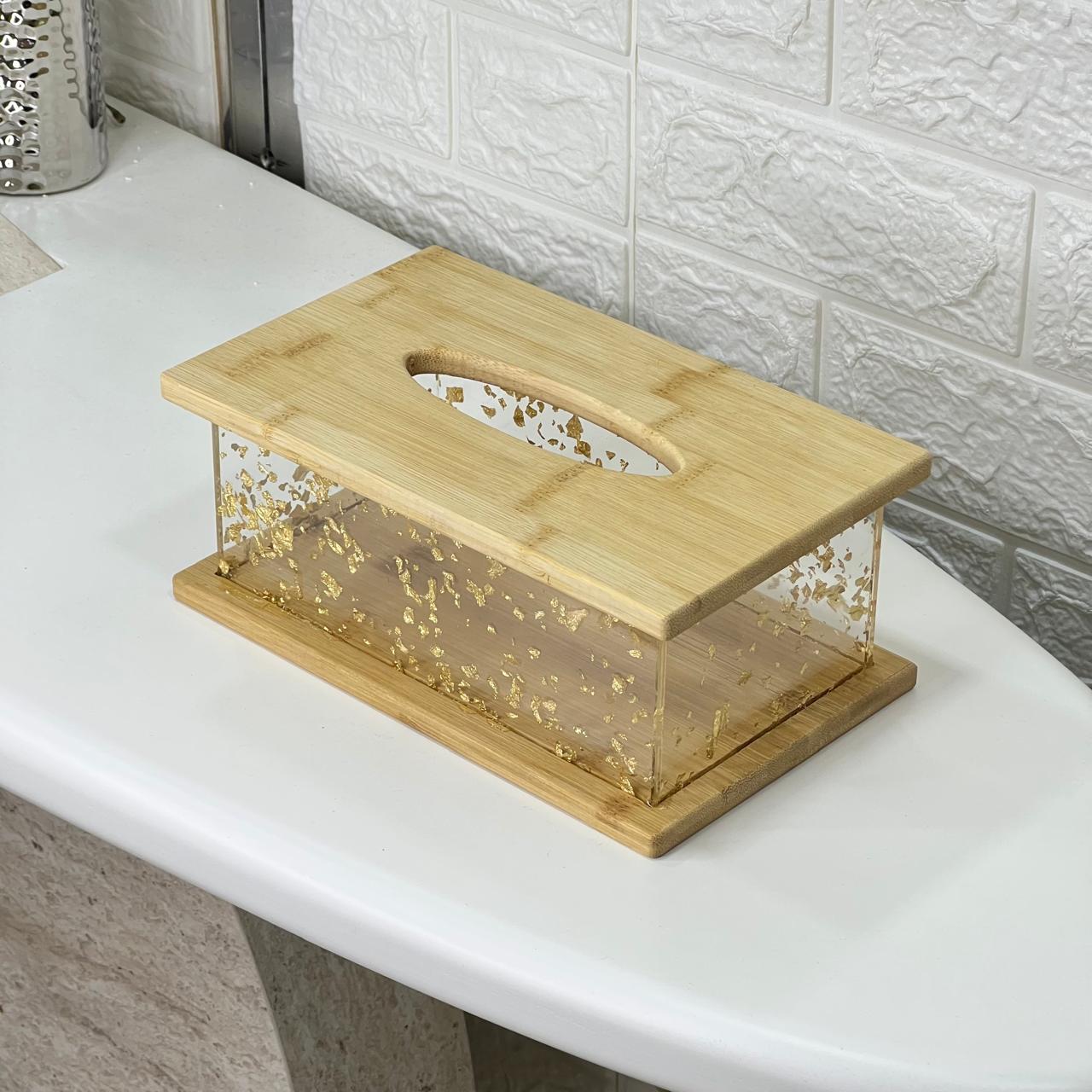 Double Wooden Clear Tissue Box