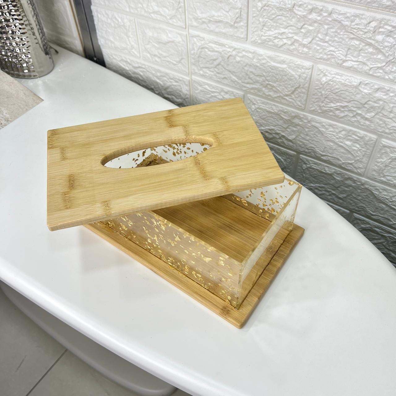 Double Wooden Clear Tissue Box
