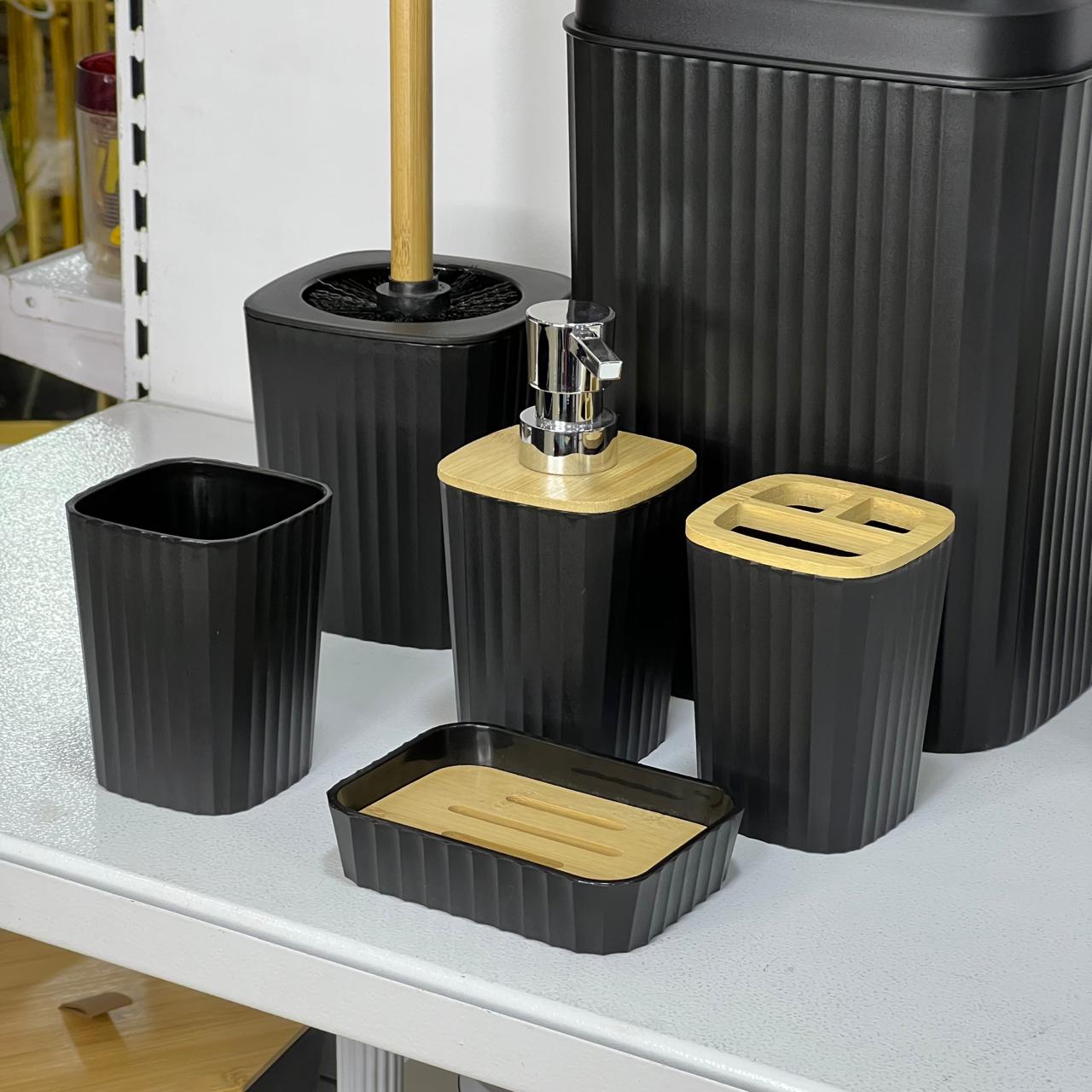 Black & Bamboo 6-Piece Bathroom Set