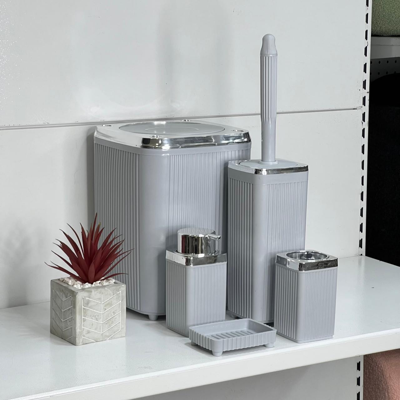 Grey Chrome Rim 5-Piece Bathroom Set