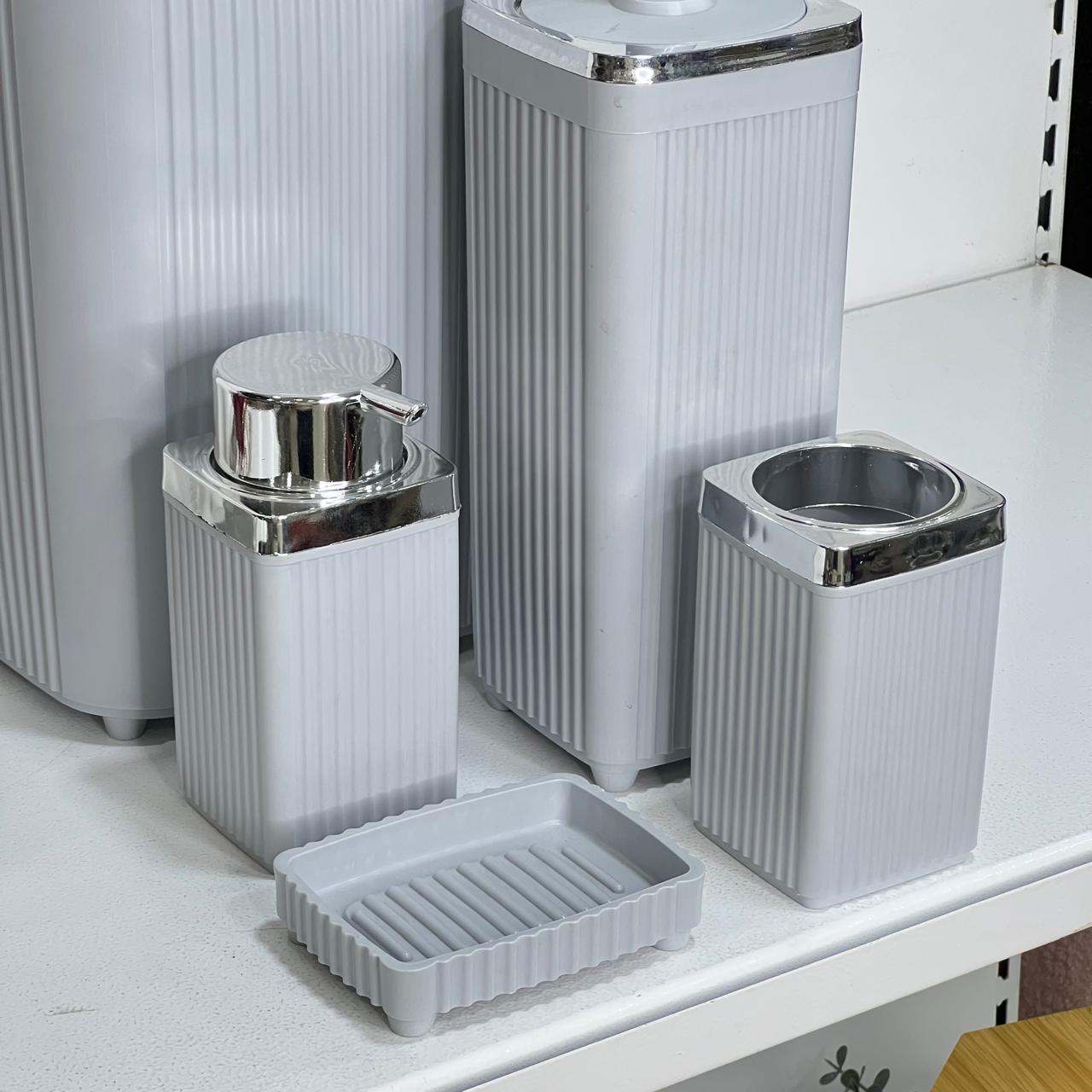Grey Chrome Rim 5-Piece Bathroom Set