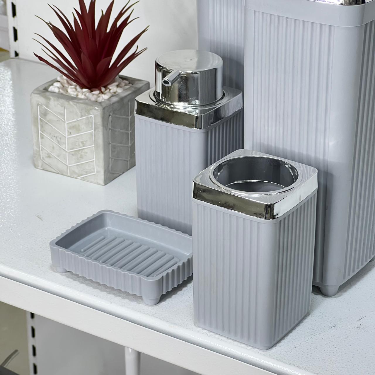 Grey Chrome Rim 5-Piece Bathroom Set