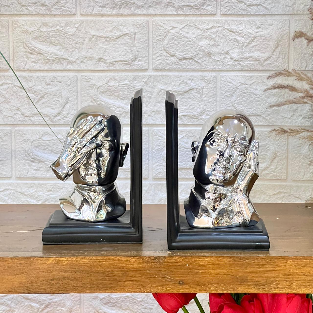 Chrome Face Bookends Set