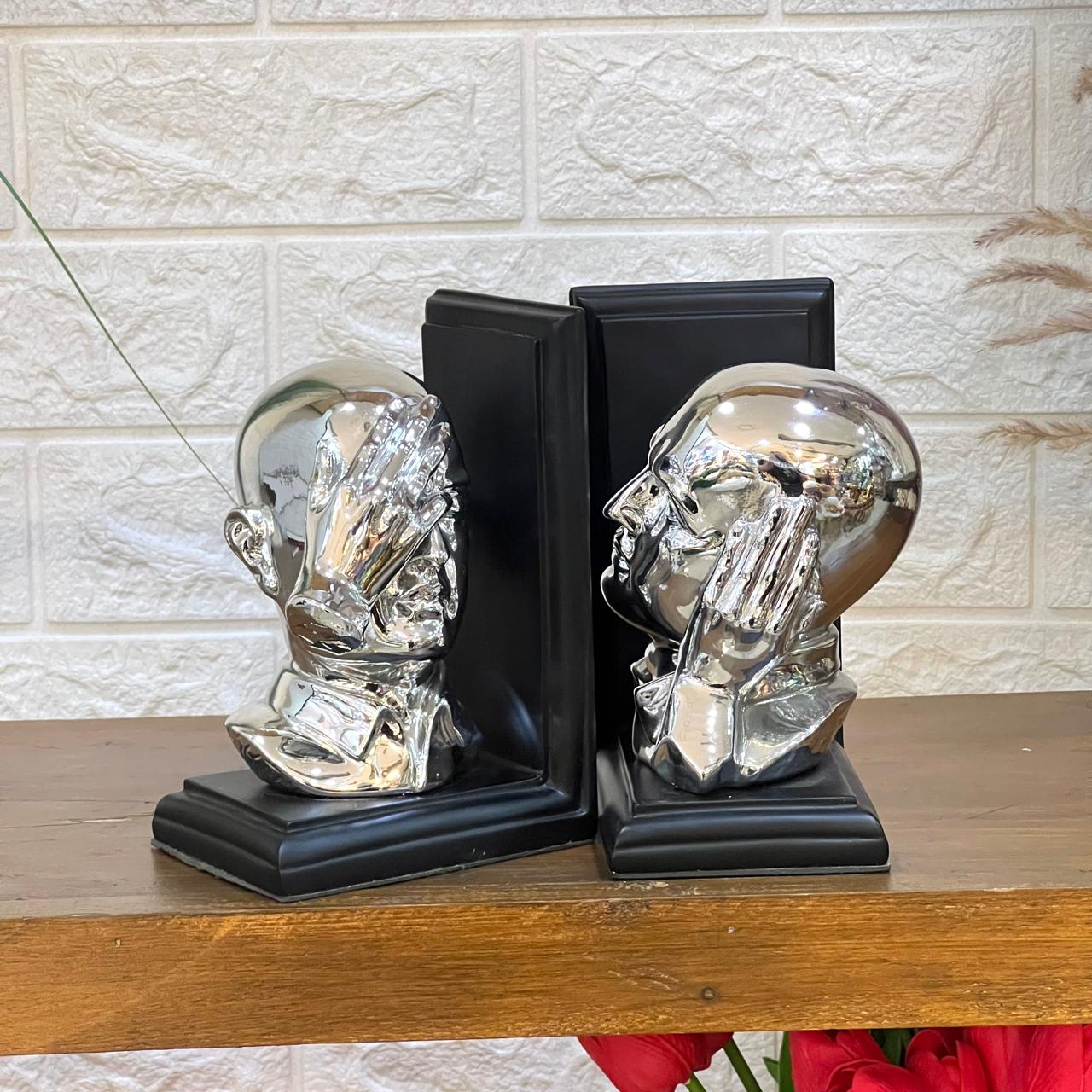 Chrome Face Bookends Set