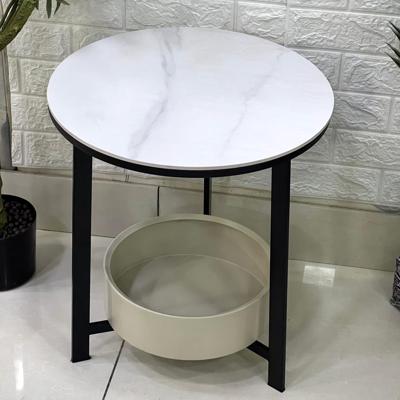 Marble Look Bottom Storage Modern Table
