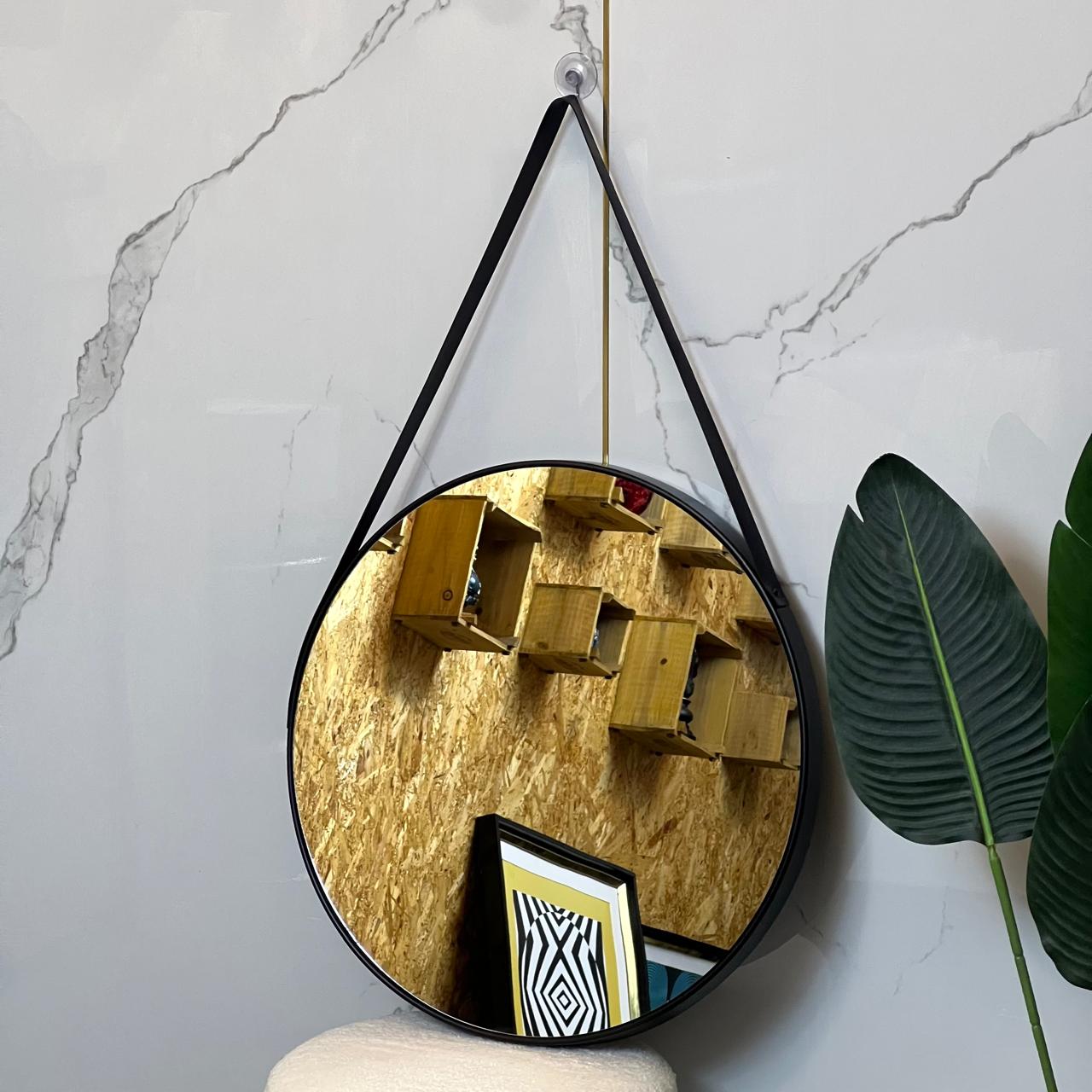55cm Black Round Mirror