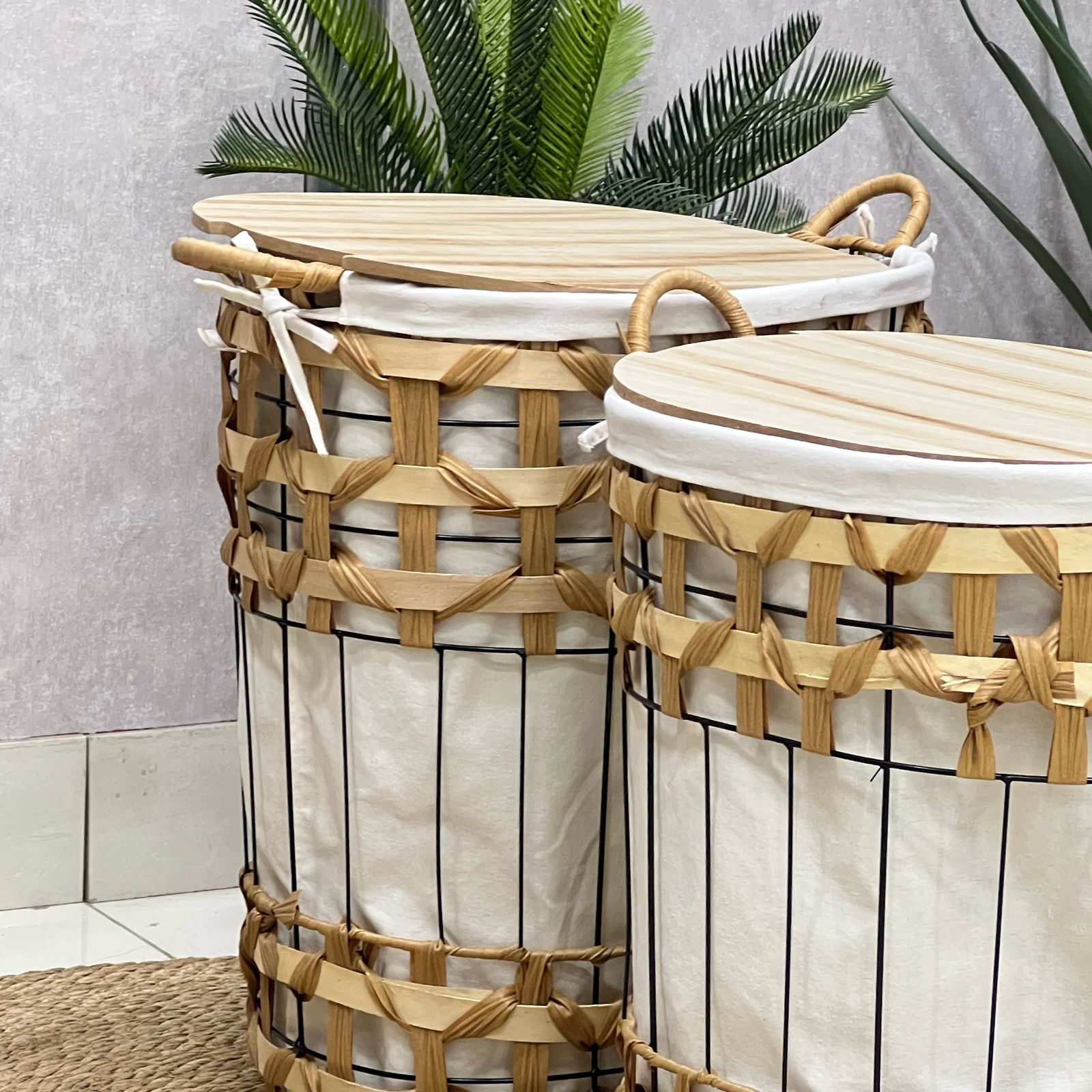 Oval Metal & Whicker Basket / Laundry Set