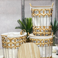 Oval Metal & Whicker Basket / Laundry Set
