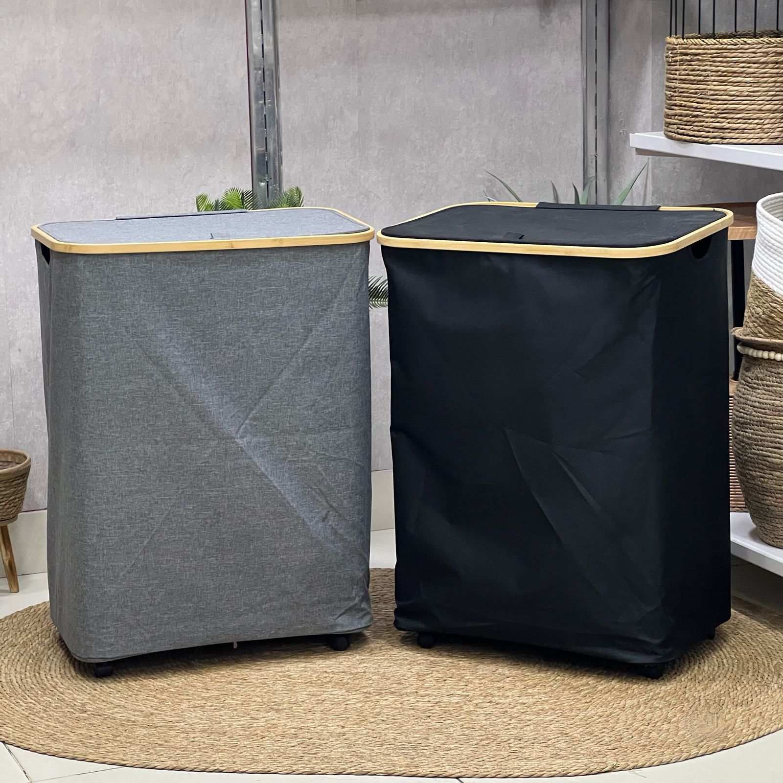 Wide Neutral Laundry Basket