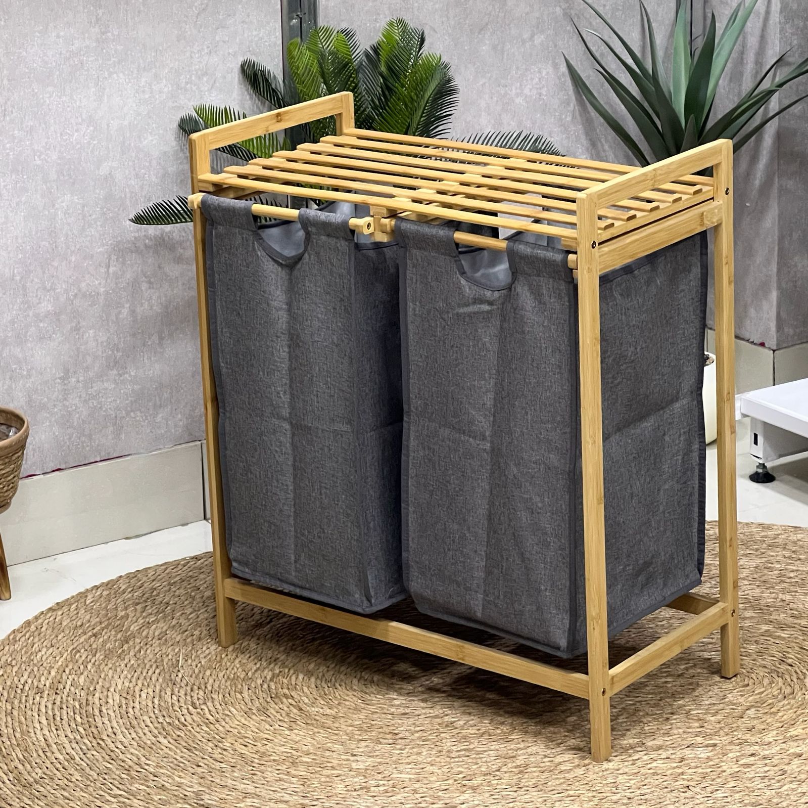 Bamboo Laundry Basket / Shelf Storage
