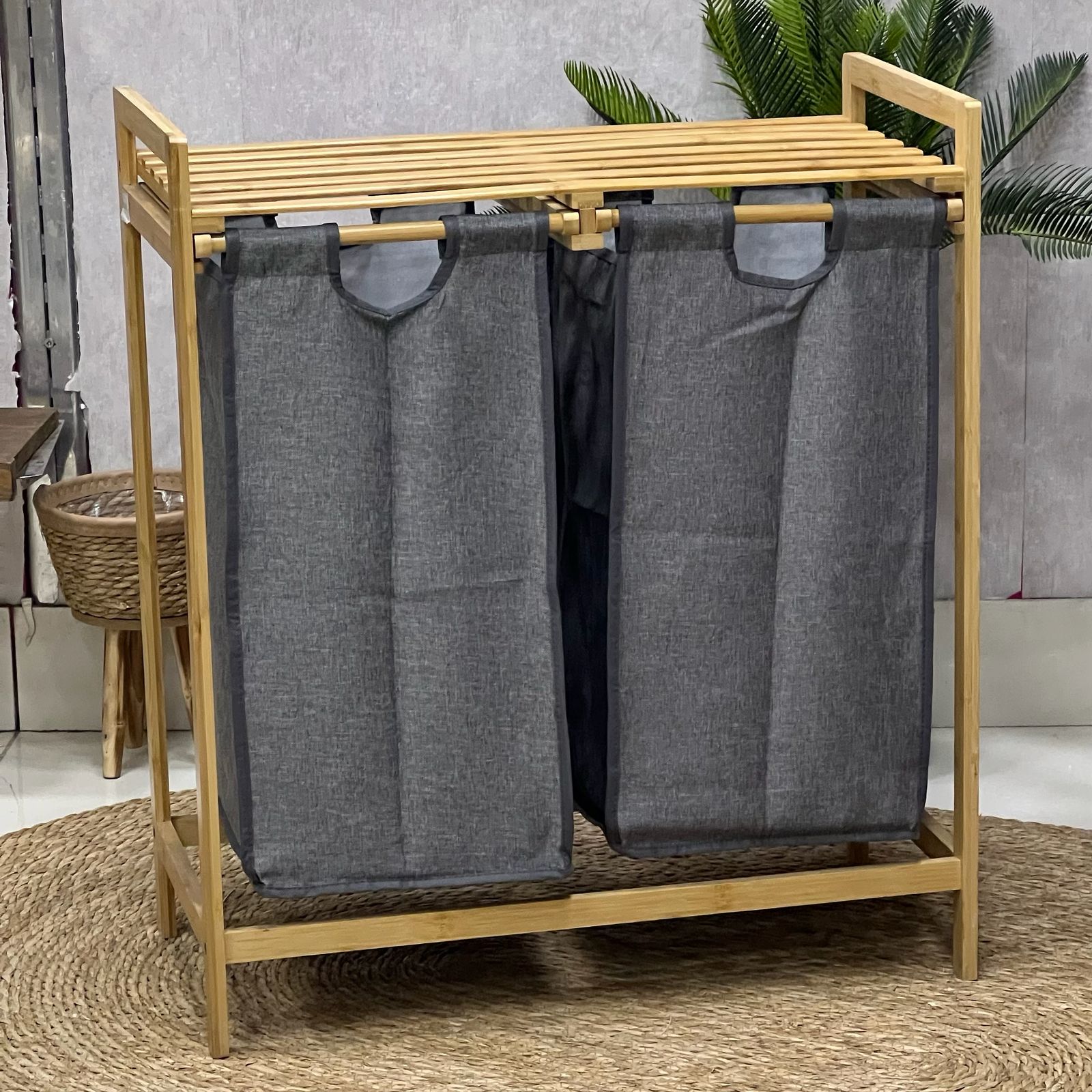 Bamboo Laundry Basket / Shelf Storage