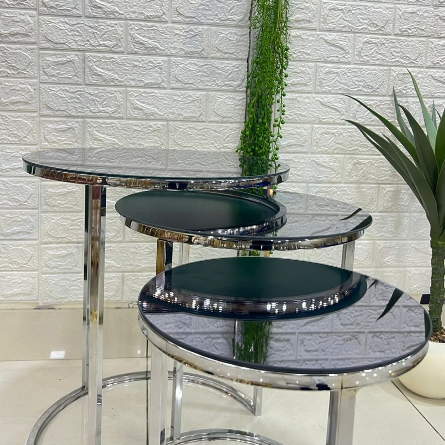 Black Mirror Top Silver Table Set