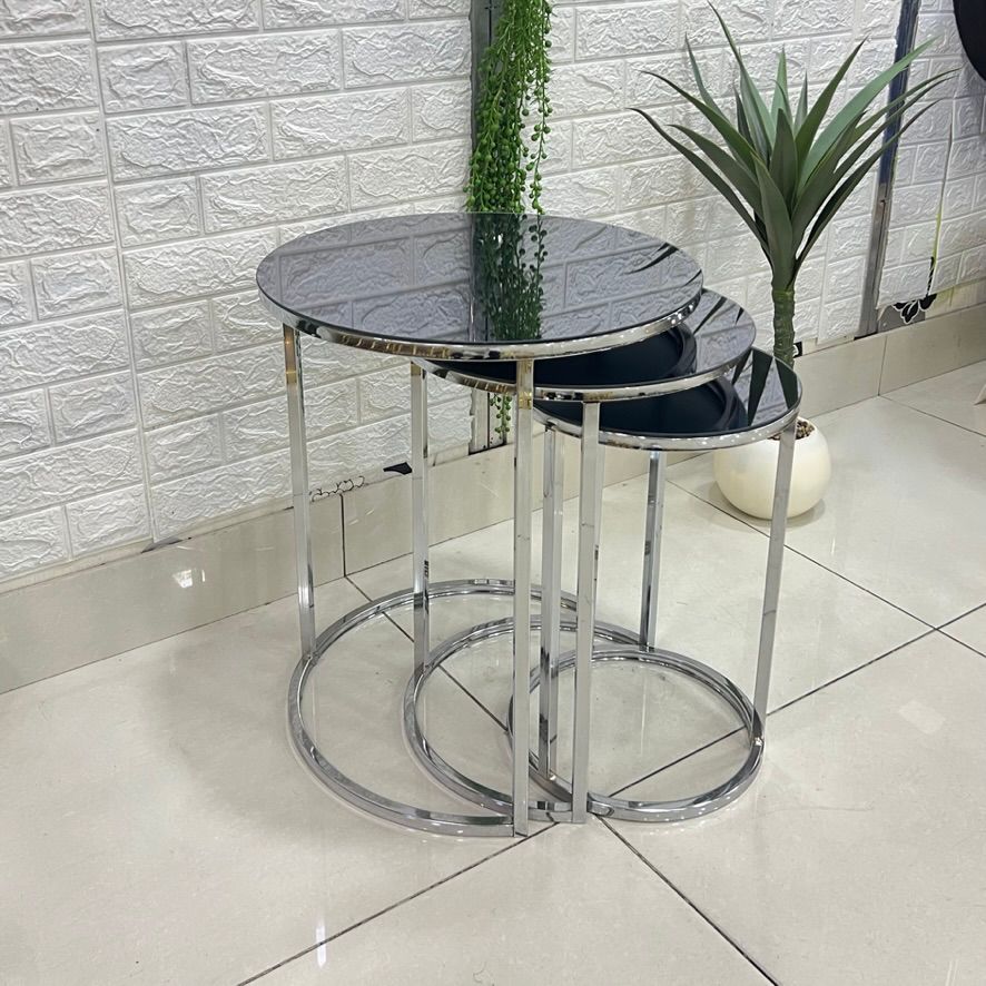 Black Mirror Top Silver Table Set