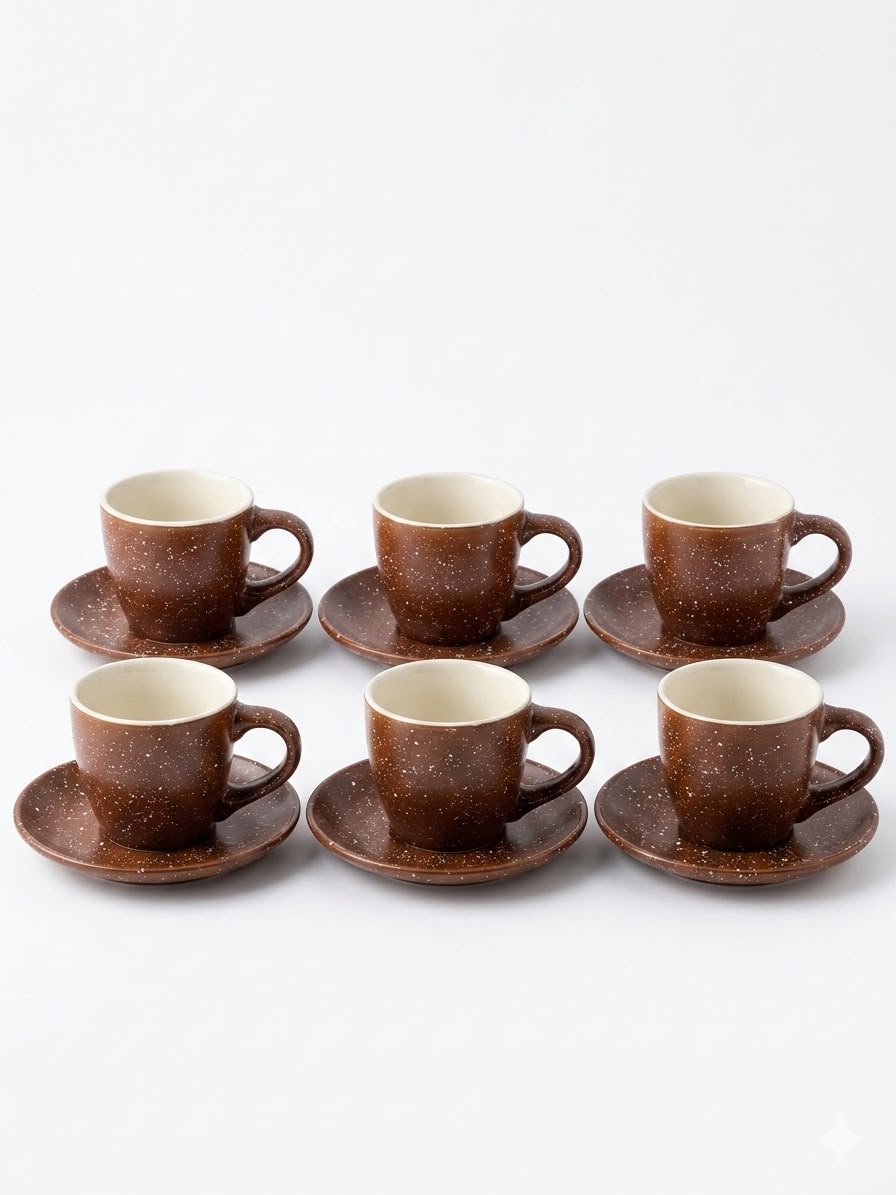 Brown Coffee Cup & Saucer Set – 6pcs