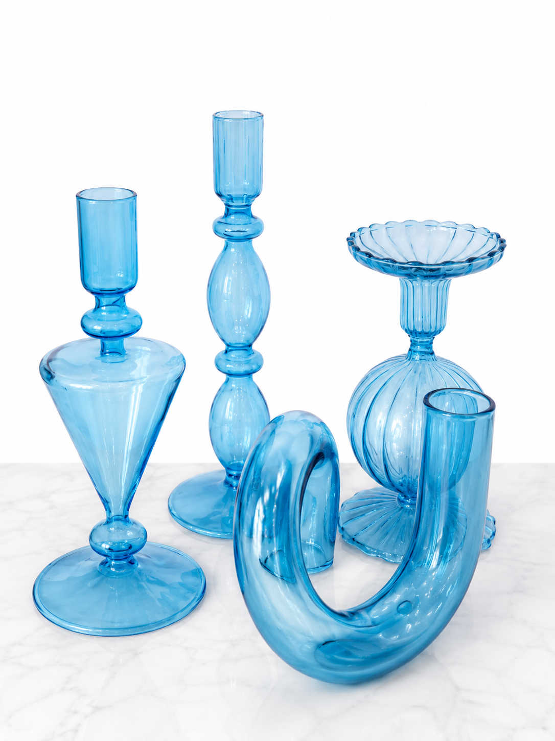 Blue Glass Candle Holder 5pcs Set