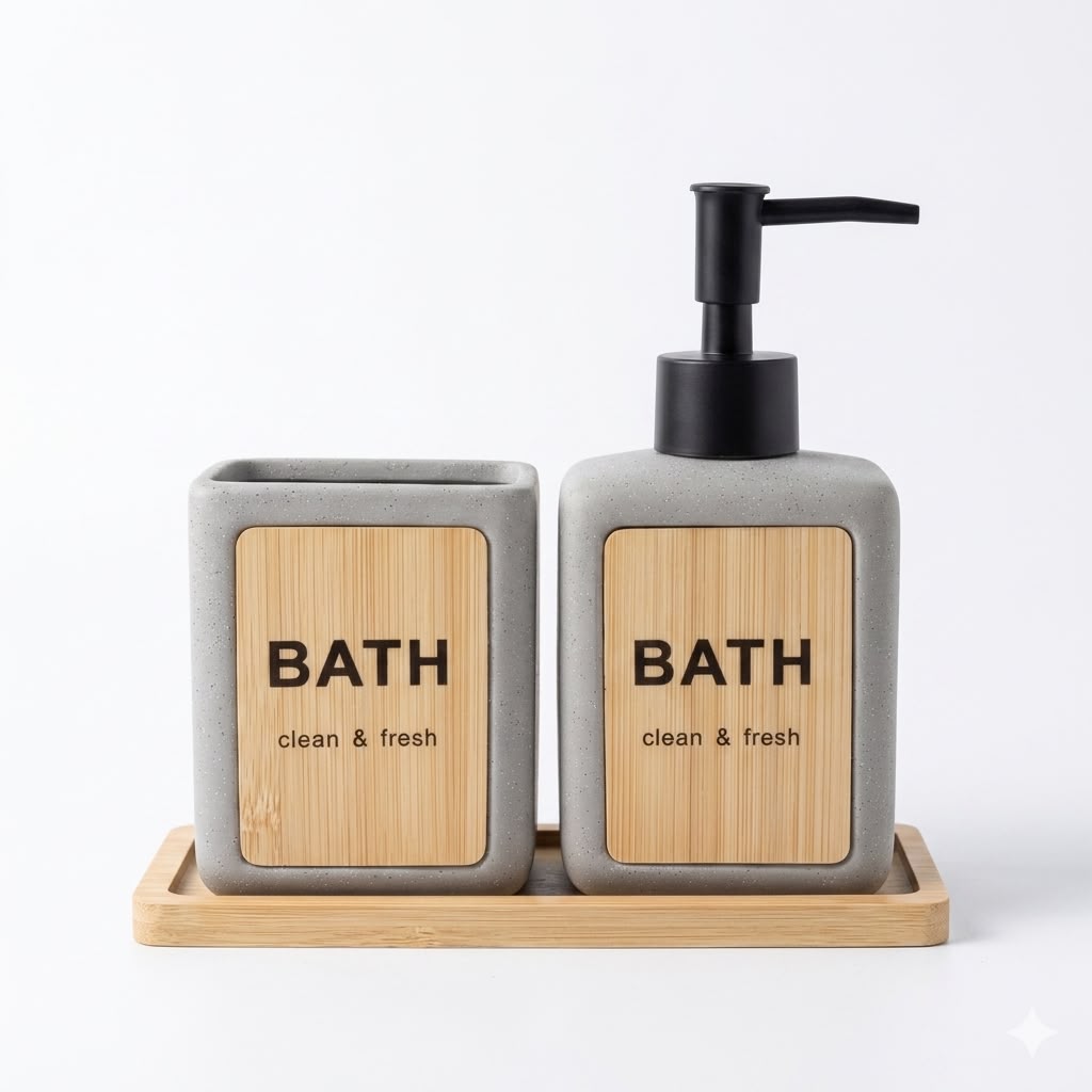 Bamboo Soap Dispenser & Holder Set
