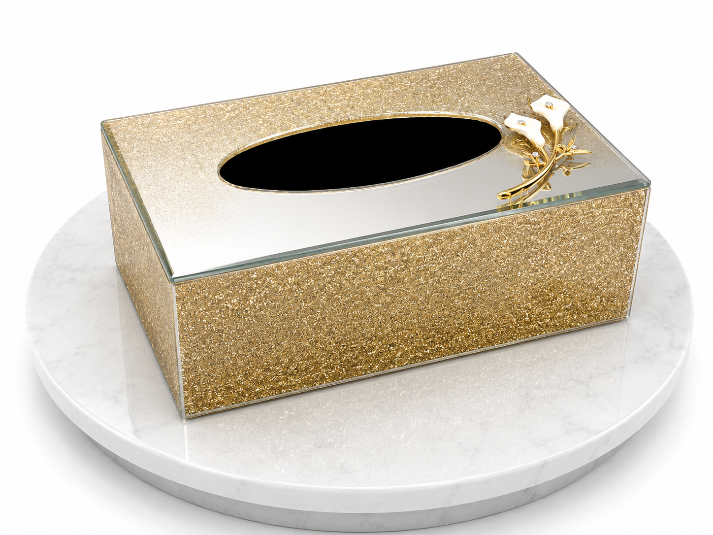 Gold Glitter Floral Tissue Box