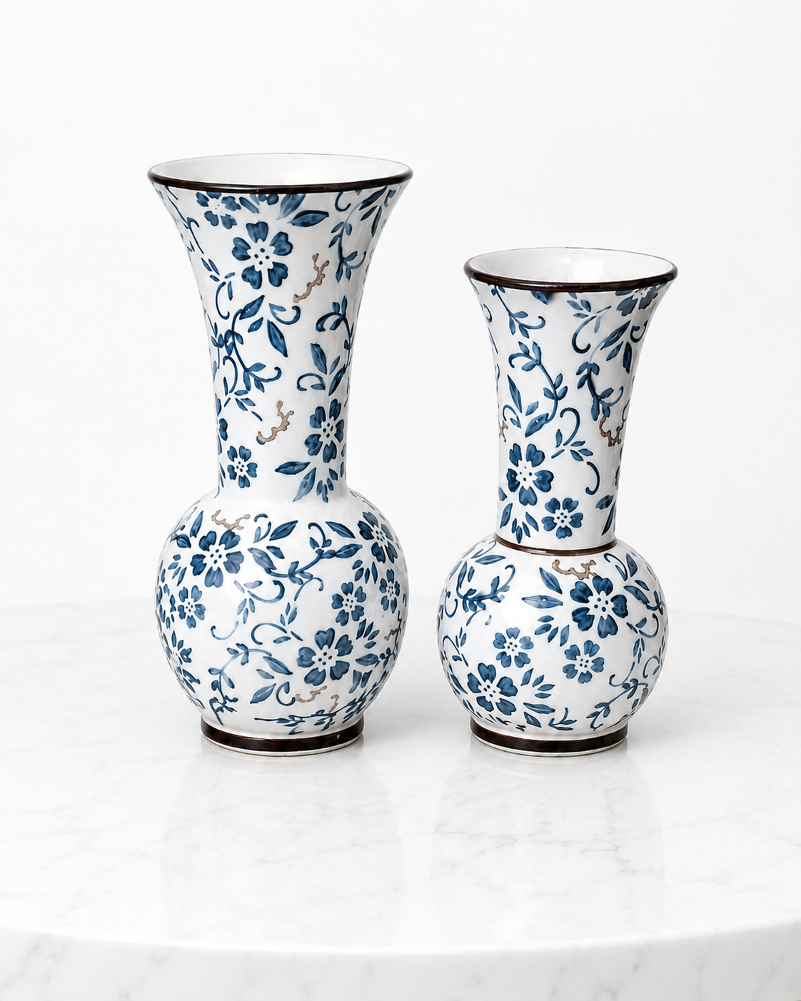 Tall Blue Floral Ceramic Vase