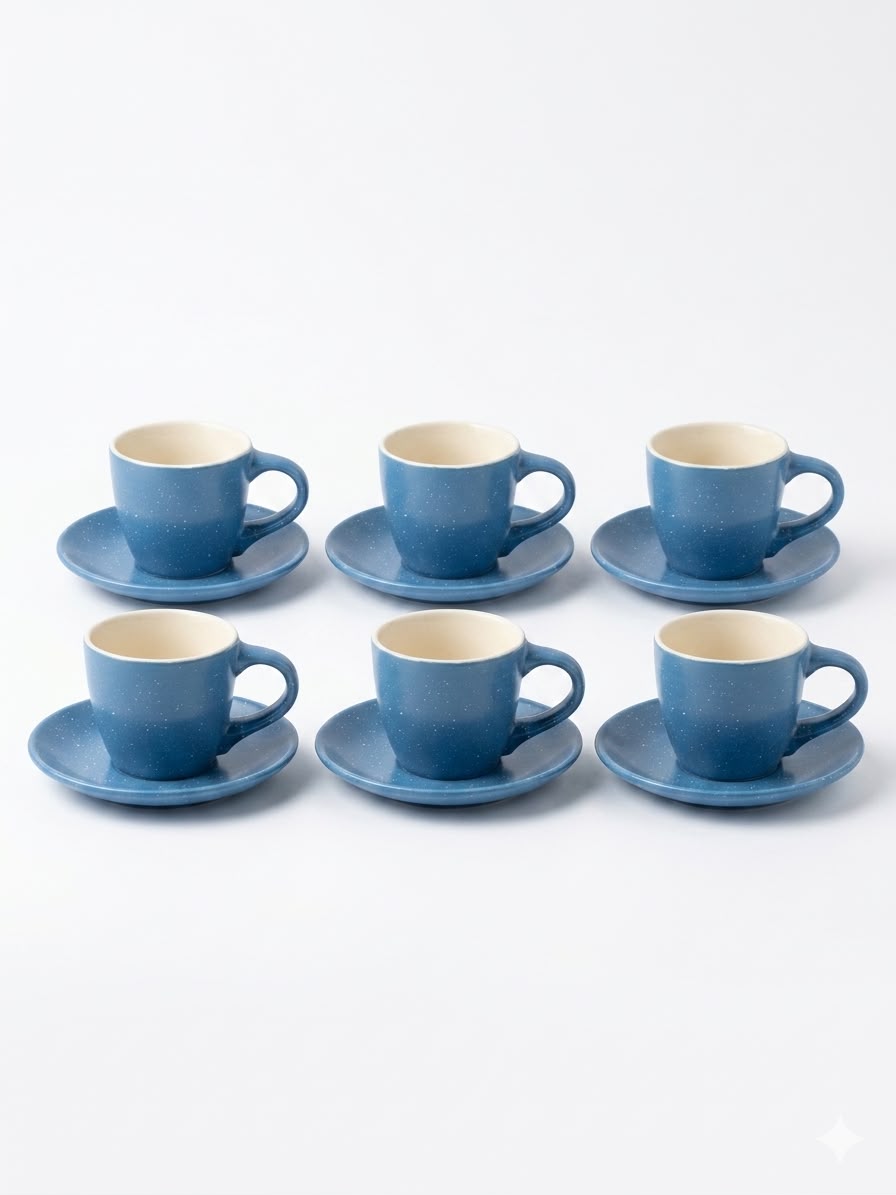 Blue Coffee Cup & Saucer Set – 6pcs