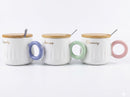 Pastel Ring Handle Ceramic Mug with Bamboo Lid & Spoon