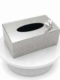 Silver Glitter Floral Tissue Box