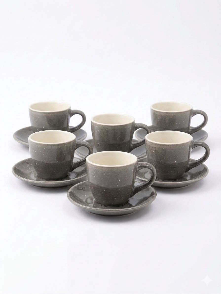 Grey Coffee Cup & Saucer Set – 6pcs
