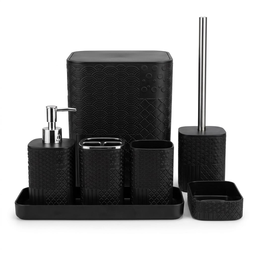 7Pcs Silver&Black Bathroom Set
