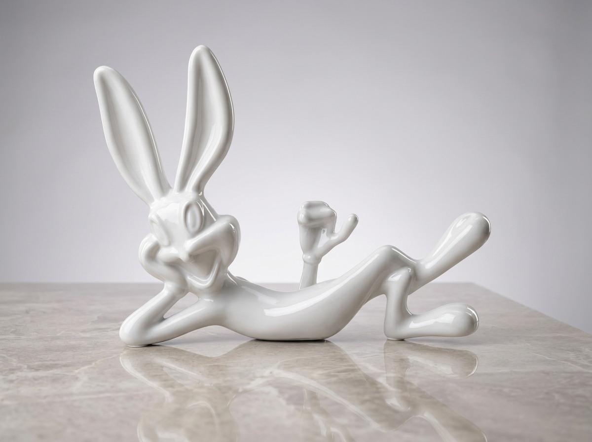 Reclining Bunny Decorative Figurine – White