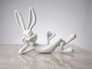 Reclining Bunny Decorative Figurine – White