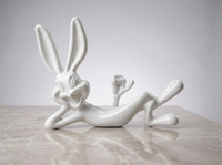 Reclining Bunny Decorative Figurine – White