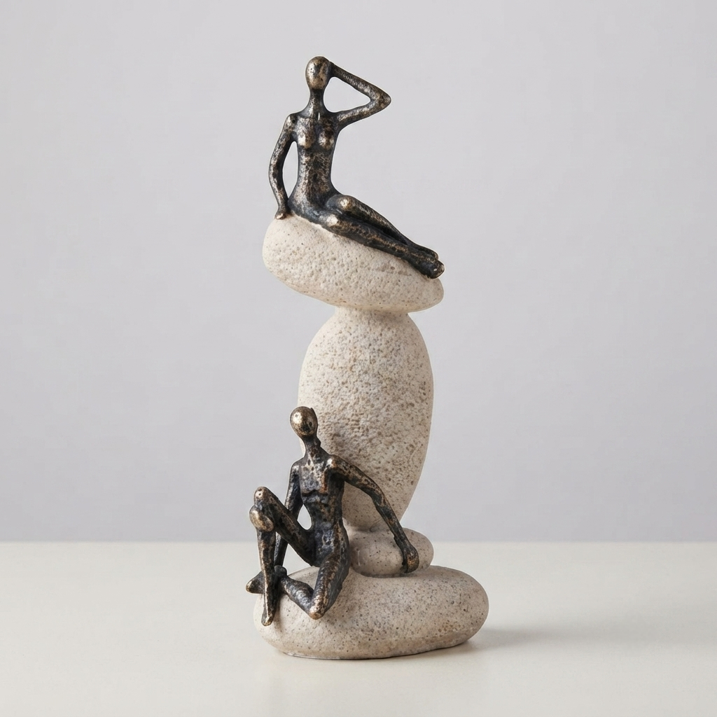 Balance Stone Couple Sculpture – Black