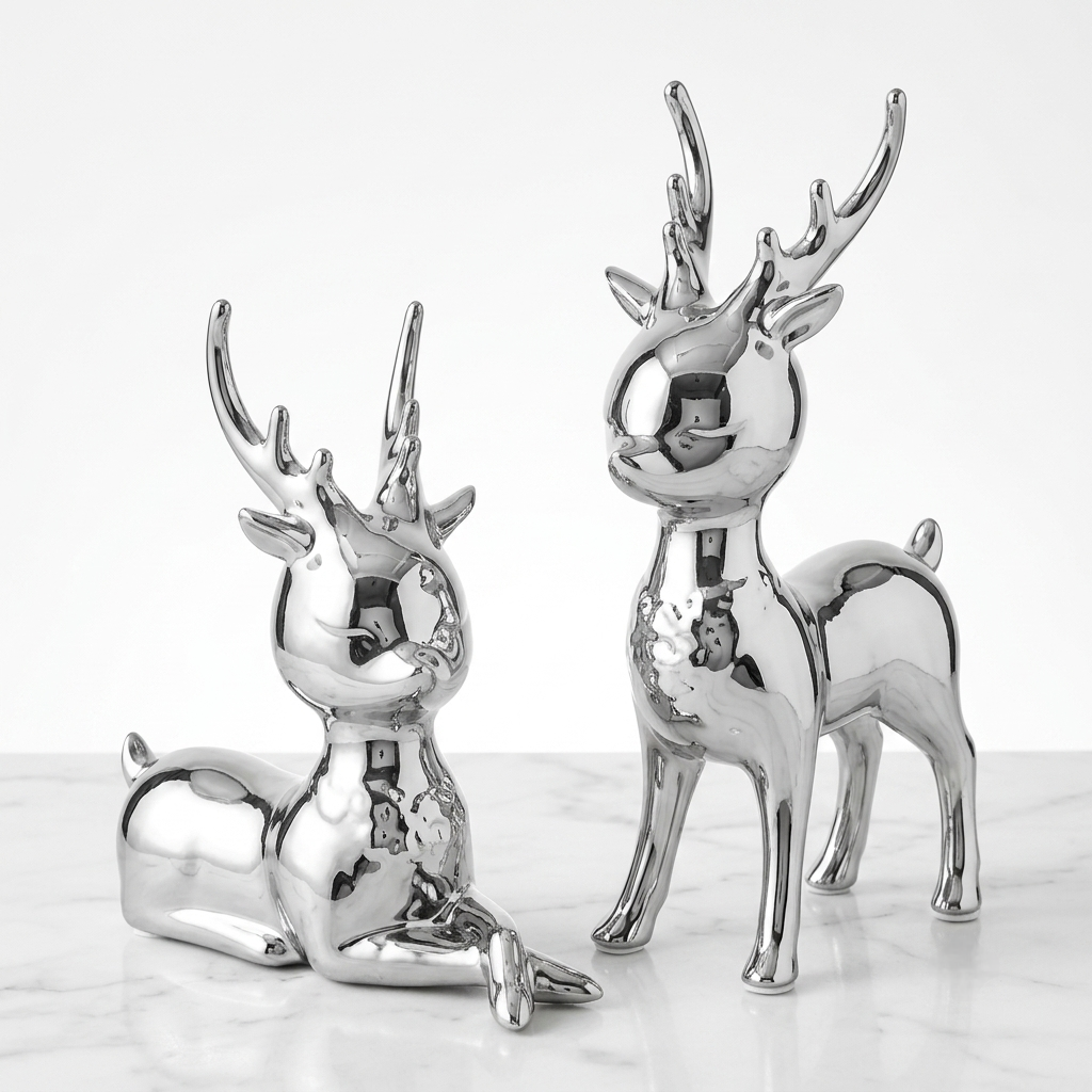Modern Deer Sculpture Set – Silver
