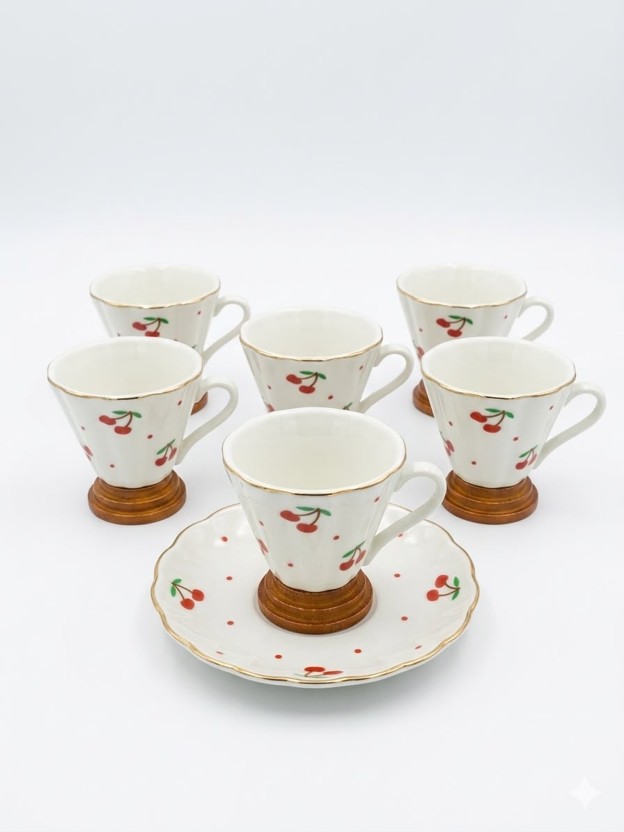Cherry&White Coffee Set – 6pcs